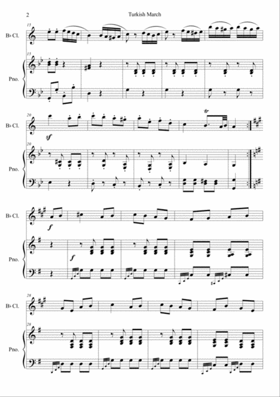 Turkish march (Piano sonata k.331 mov.3) in Gm Clarinet Solo scores gallery preview page 2