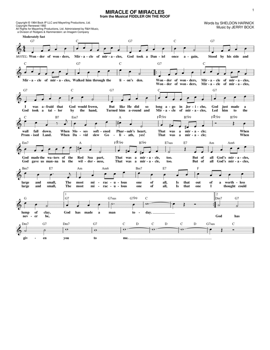 Miracle Of Miracles (from Fiddler On The Roof) Voice scores gallery preview page 1