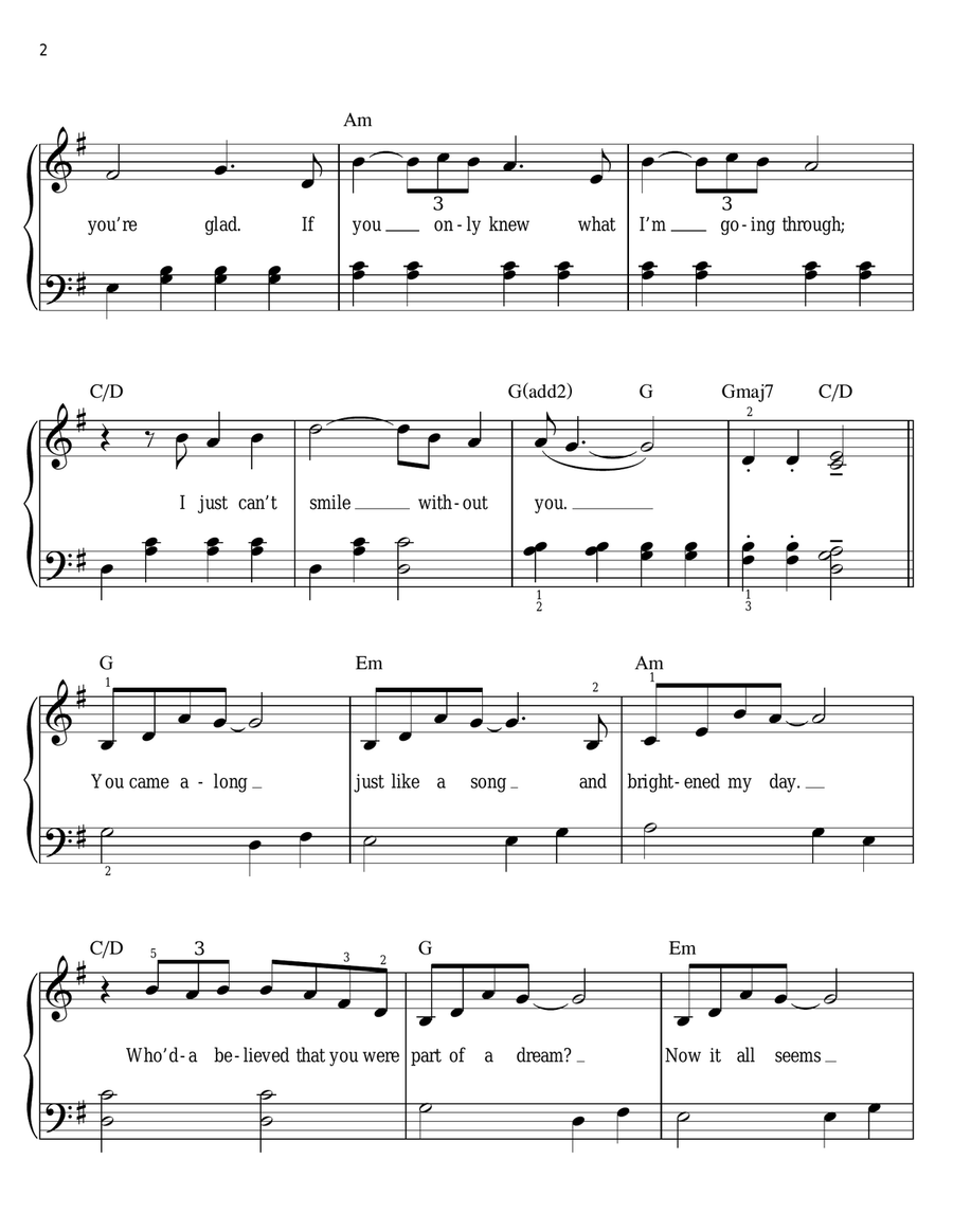 Can't Smile Without You (arr. Phillip Keveren) Easy Piano scores gallery preview page 2