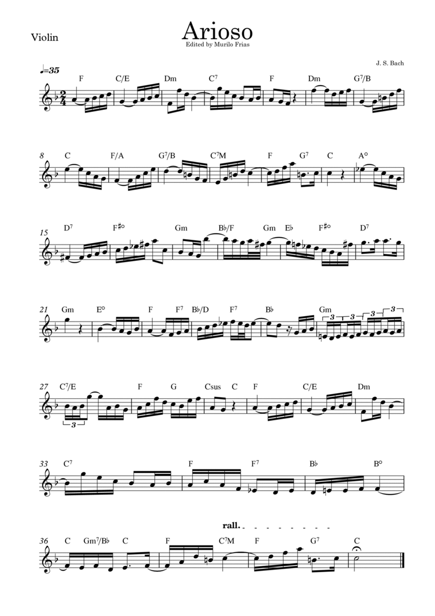 Arioso - J. S. Bach - Lead Sheet (w/ chords)