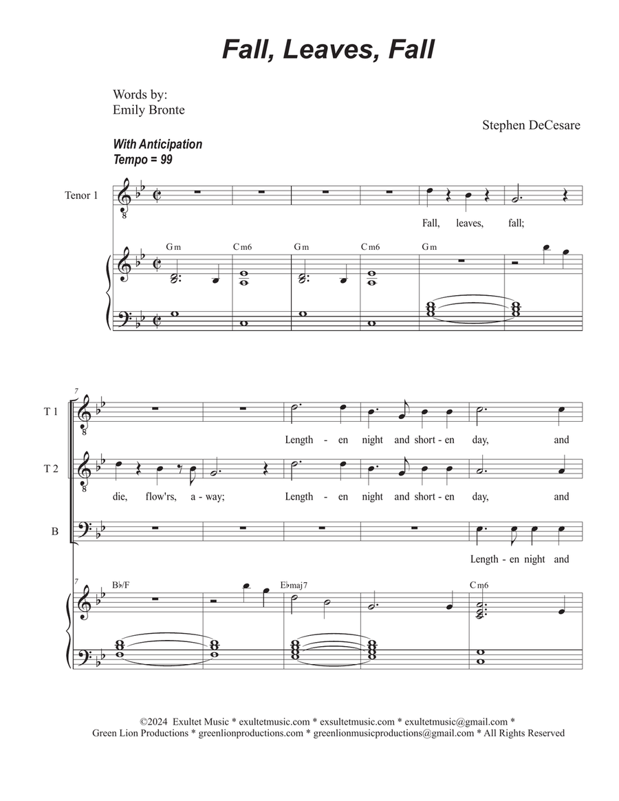 Fall, Leaves, Fall (Vocal Trio - (TTB)