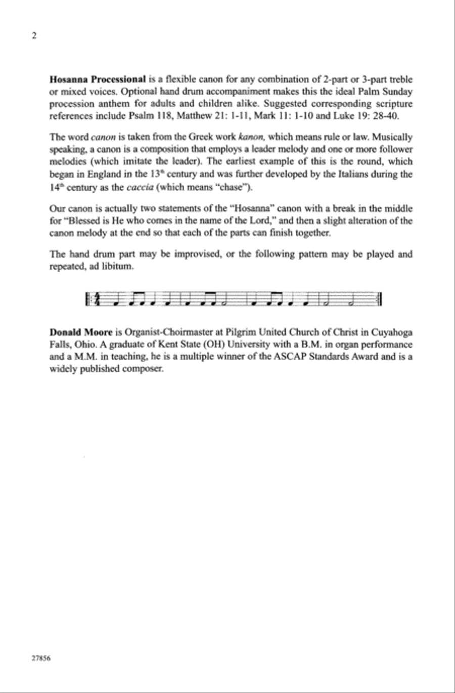 Hosanna Processional (A Palm Sunday Canon) 3-Part scores gallery preview page 2