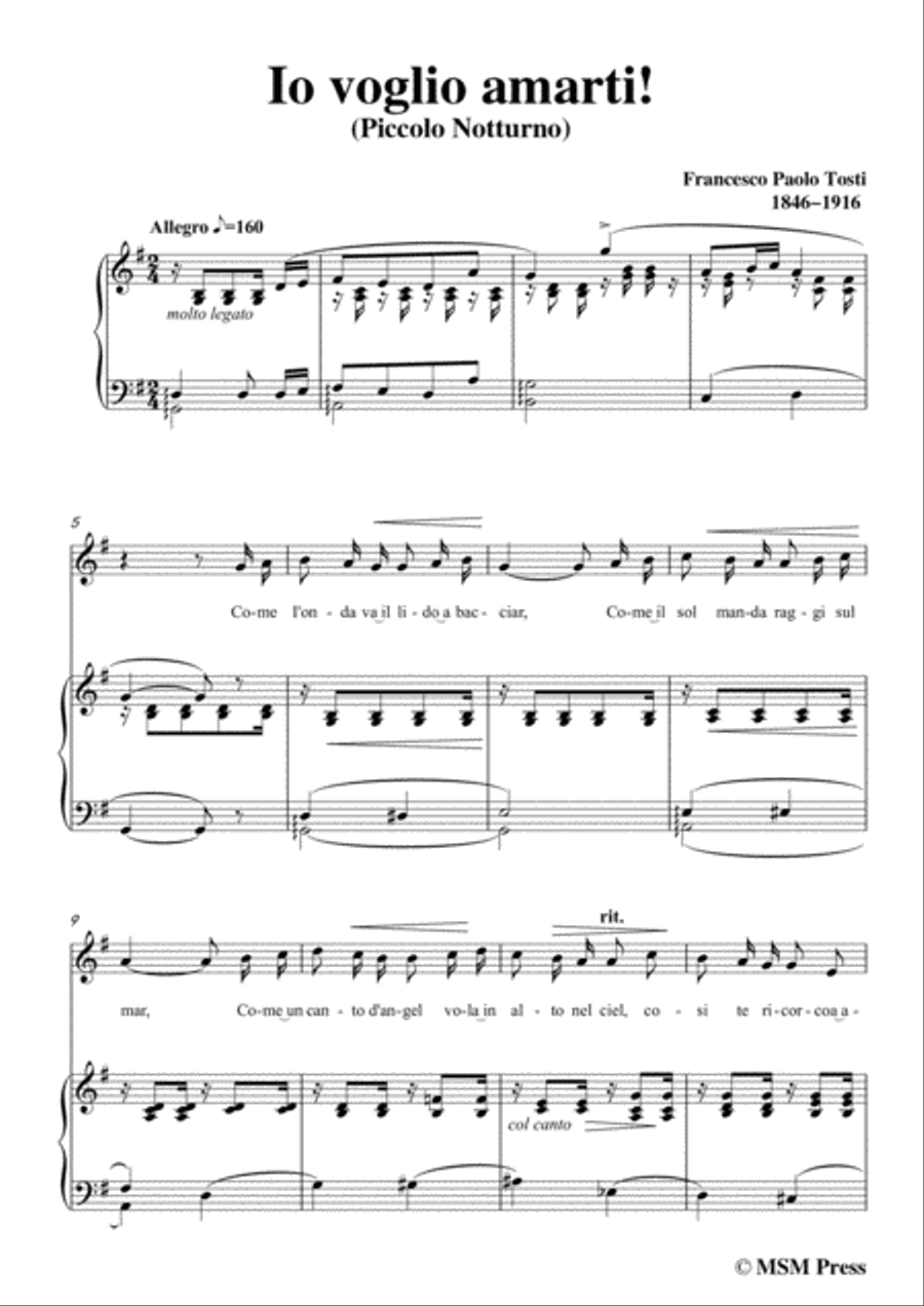 Tosti-Io voglio amarti! In G Major,for Voice and Piano Voice Solo scores gallery preview page 3