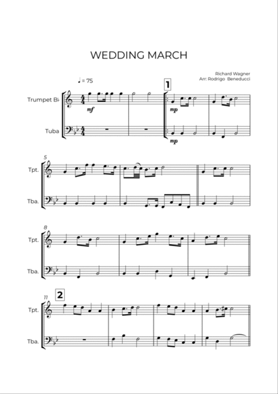 WEDDING MARCH - RICHARD WAGNER - TRUMPET & TUBA Brass Duet scores gallery preview page 2