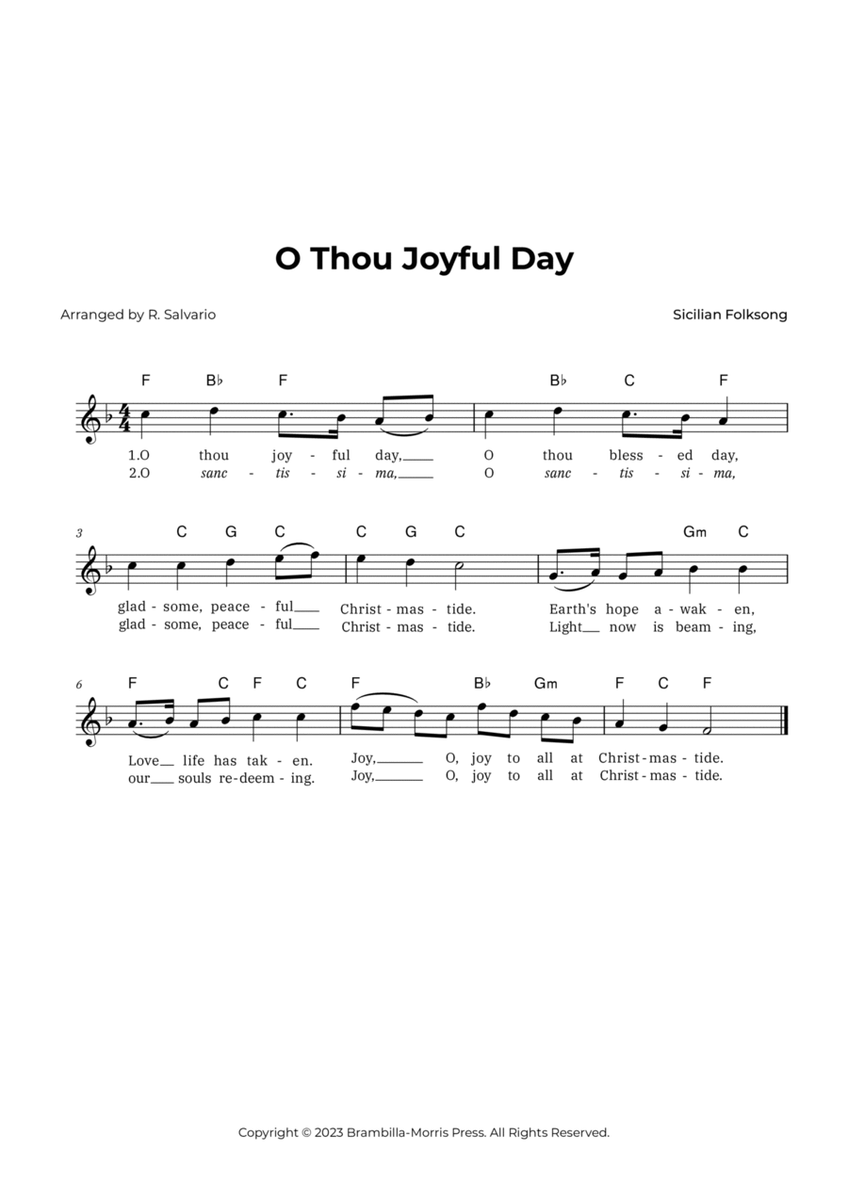 O Thou Joyful Day (Key of F Major) image number null