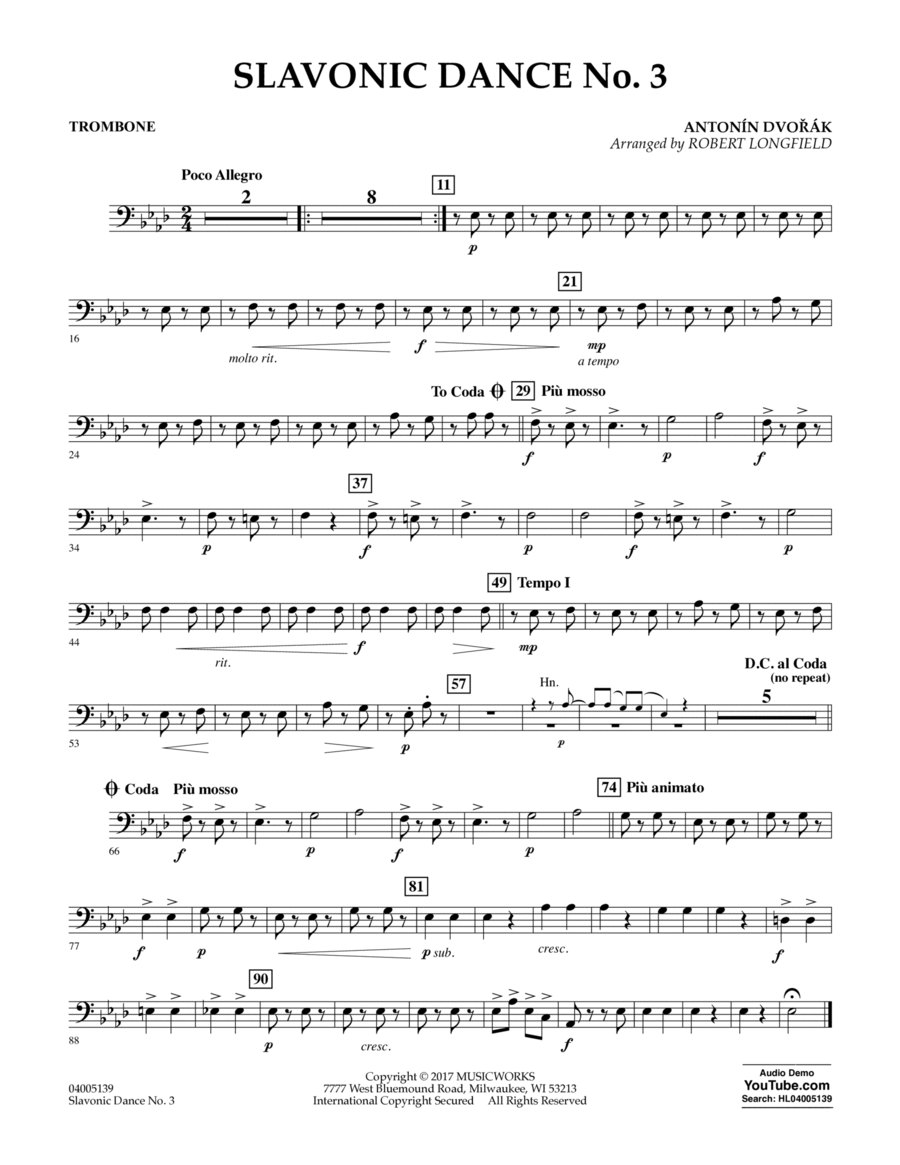 Slavonic Dance No. 3 - Trombone Concert Band scores gallery preview page 1