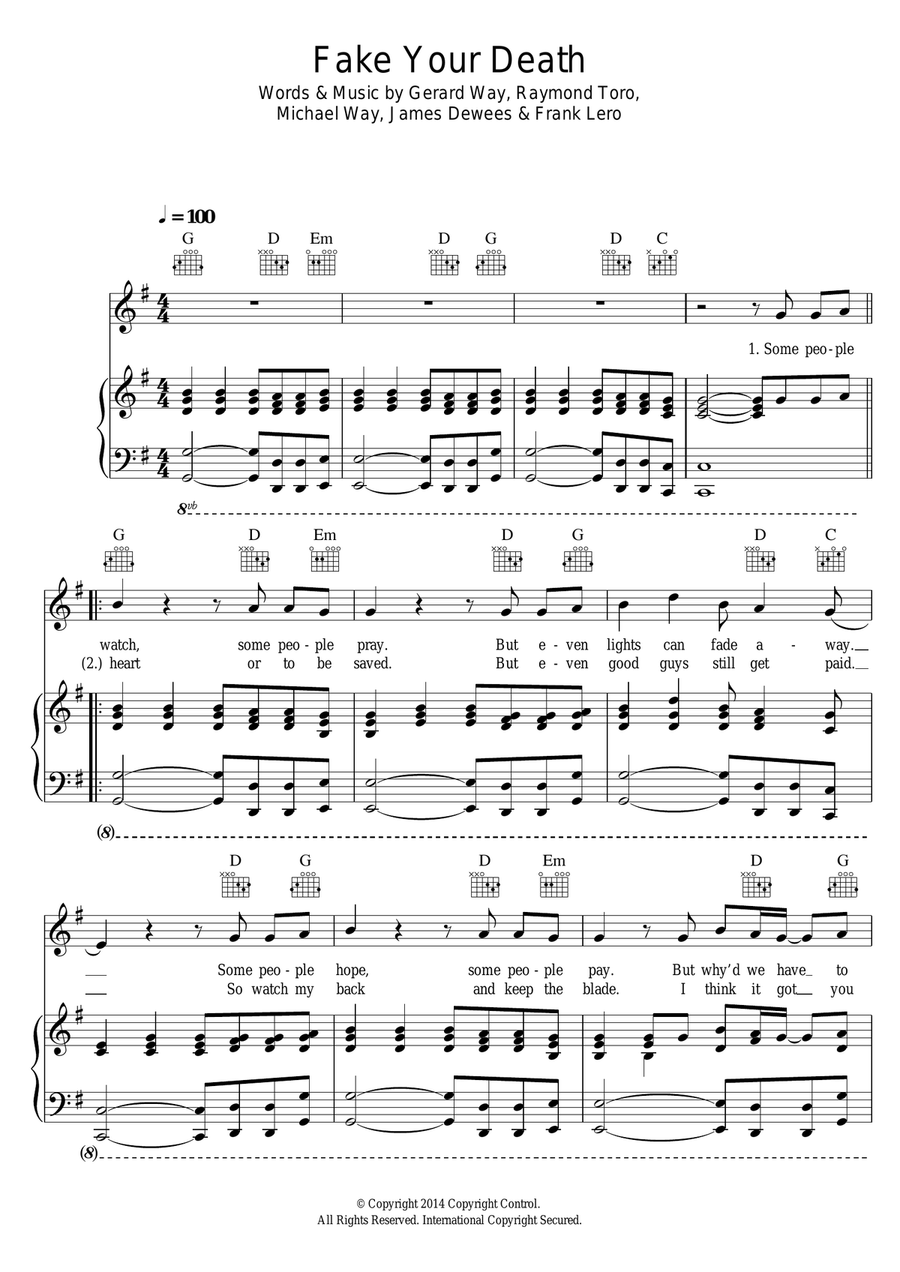 Fake Your Death Piano, Vocal scores gallery preview page 1