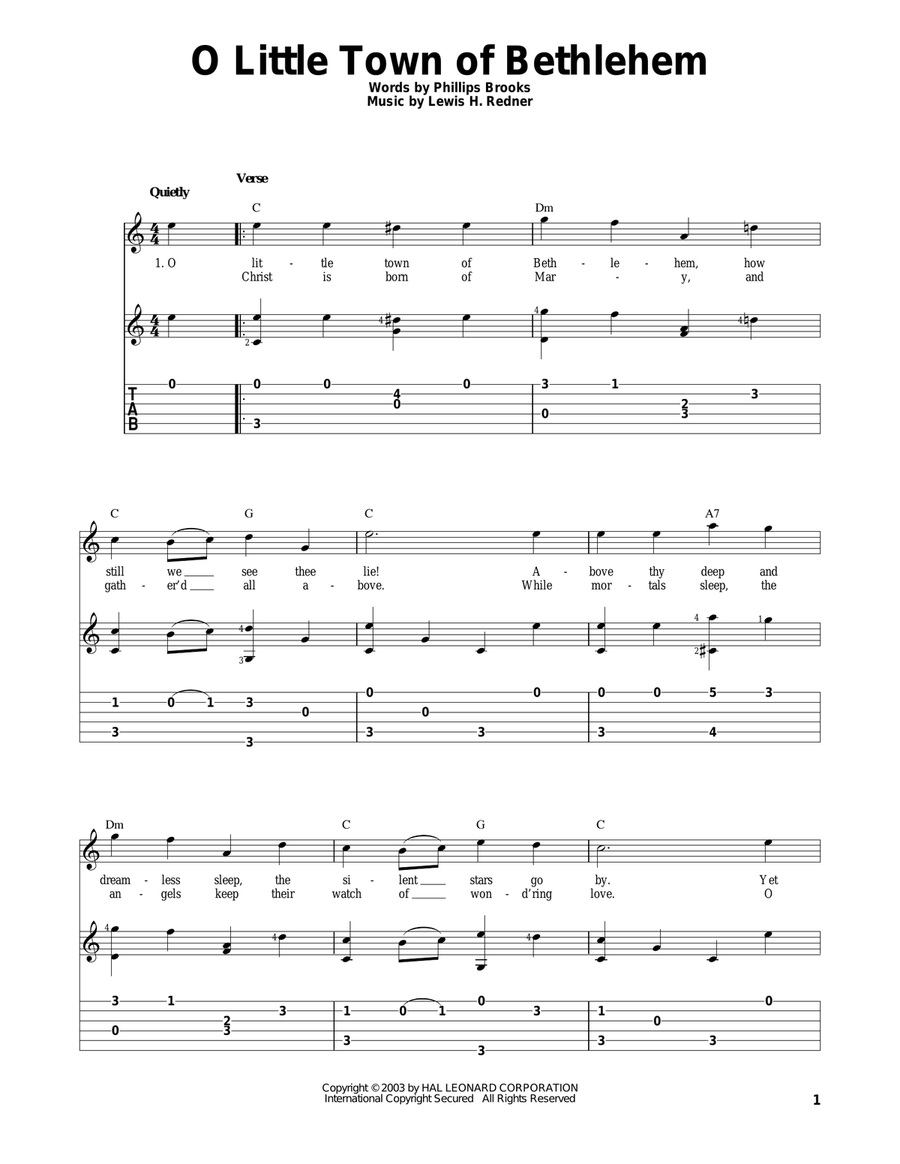 O Little Town Of Bethlehem Guitar Solo scores gallery preview page 1