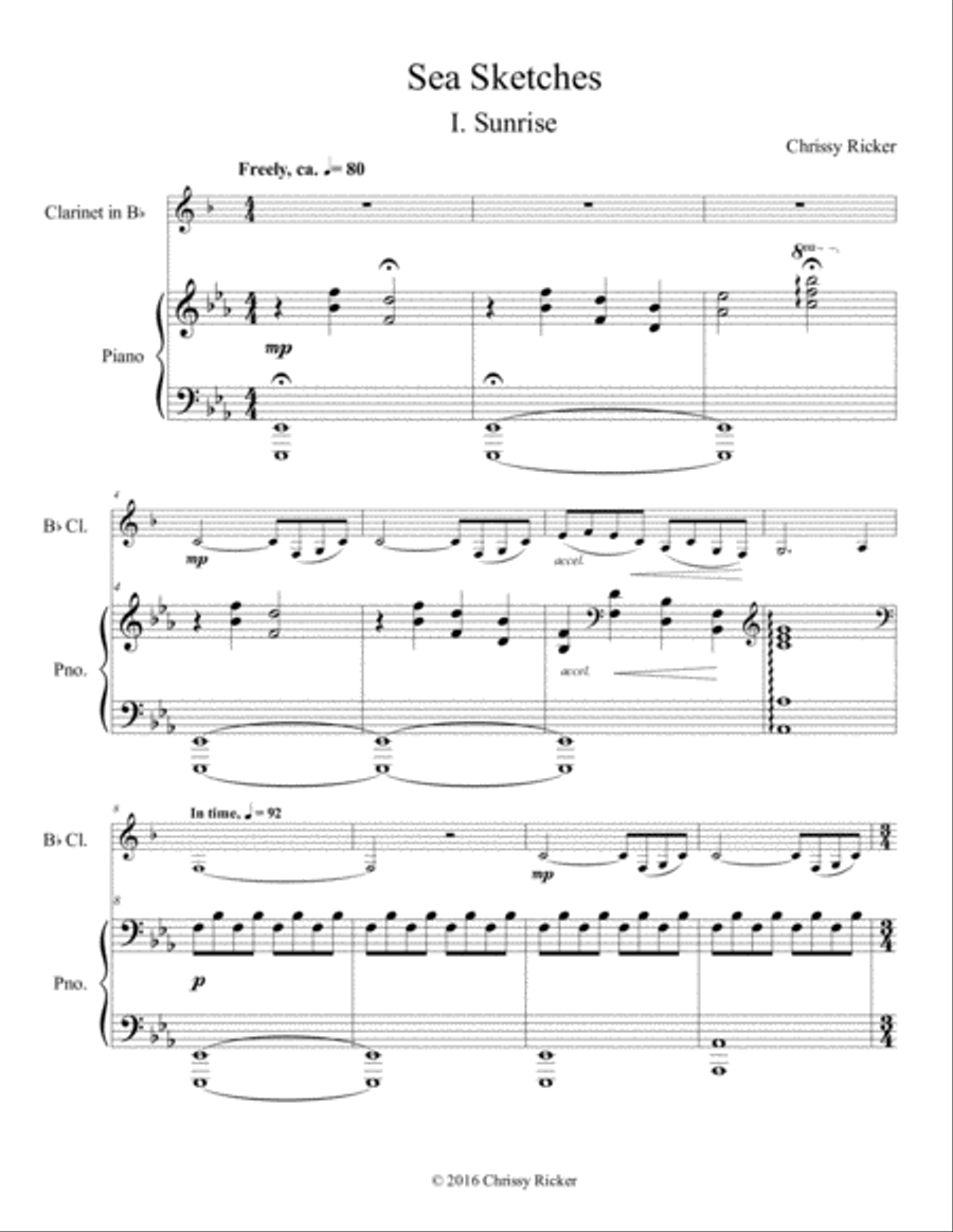 Sea Sketches: 3 Pieces for B-Flat Clarinet and Piano B-Flat Clarinet scores gallery preview page 3