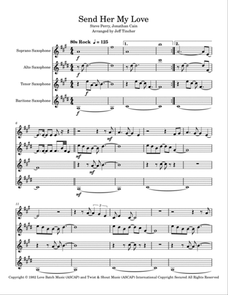 Send Her My Love Saxophone Quartet scores gallery preview page 2