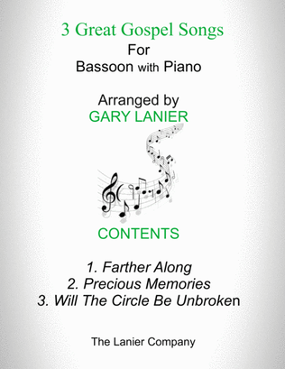 Book cover for 3 GREAT GOSPEL SONGS (for Bassoon with Piano - Instrument Part included)