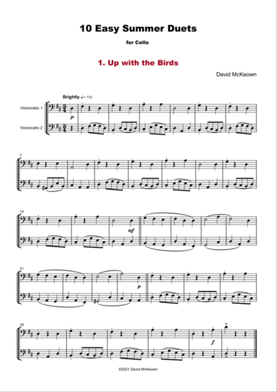 10 Easy Summer Duets for Cello String Duet scores gallery preview page 3