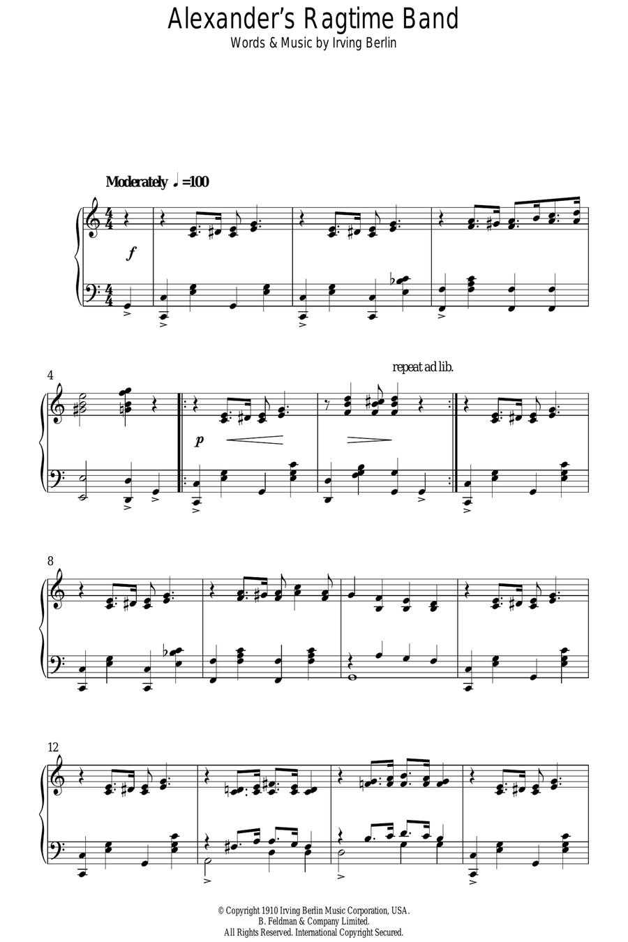 Alexander's Ragtime Band Piano Solo scores gallery preview page 1