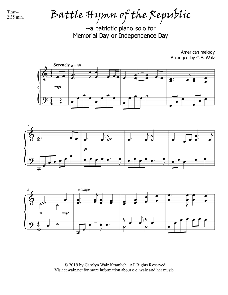 Battle Hymn of the Republic - for a patriotic Memorial Day piano solo