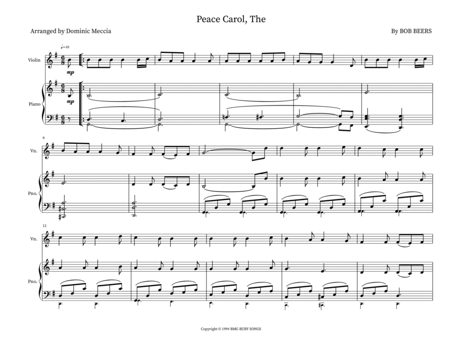 Peace Carol, The Peace Carol, The String Duet scores gallery preview page 1