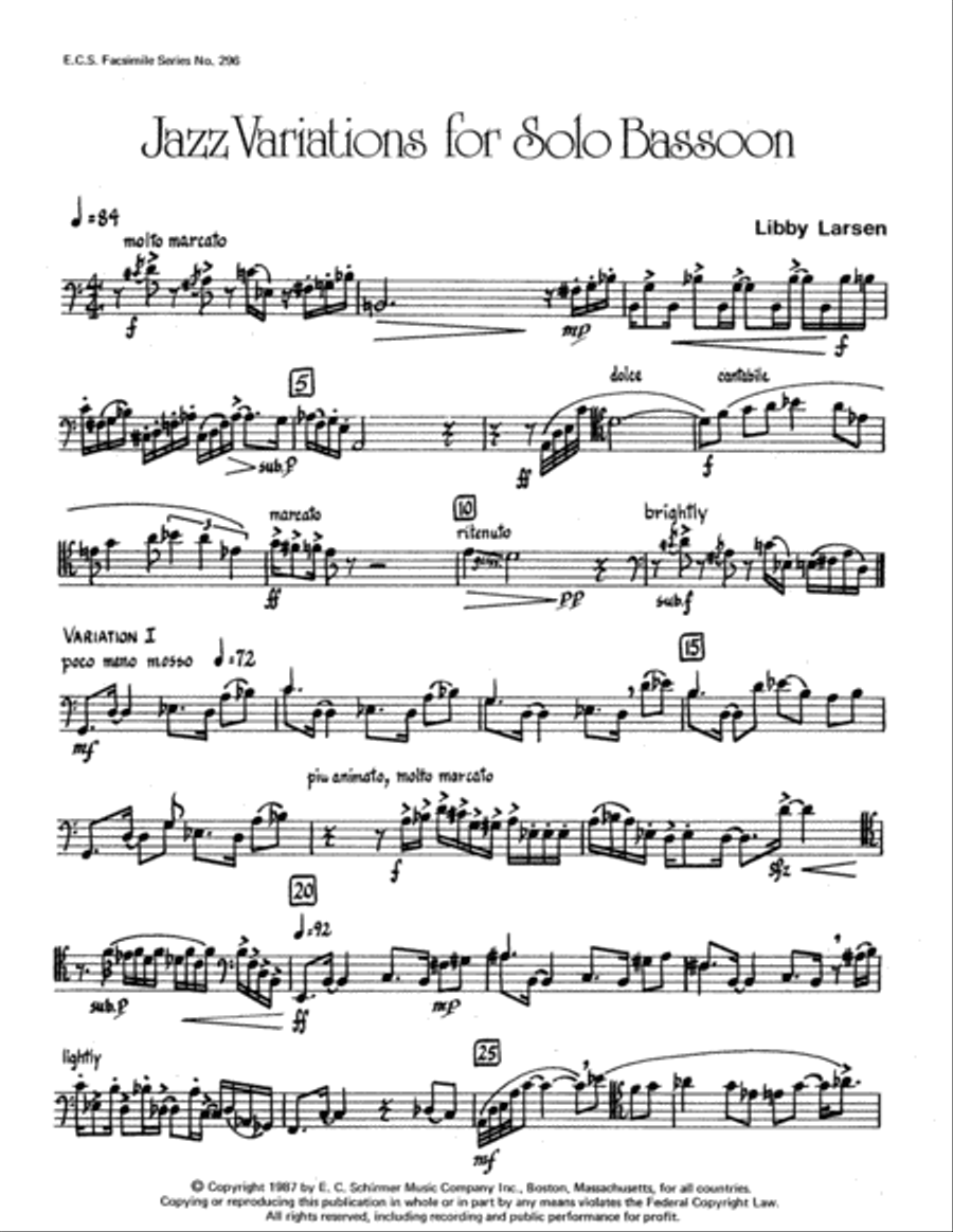 Jazz Variations for Solo Bassoon (Downloadable)