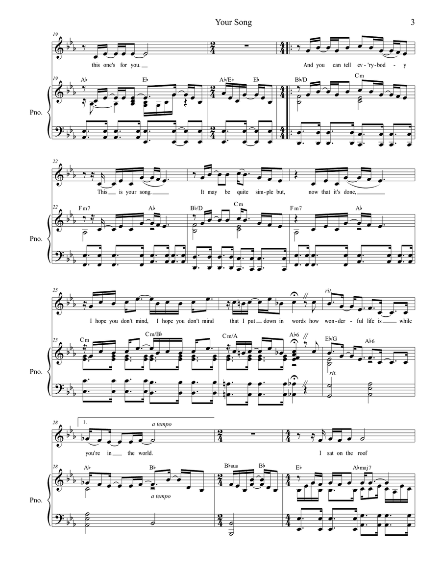 Your Song Your Song Piano, Vocal scores gallery preview page 3
