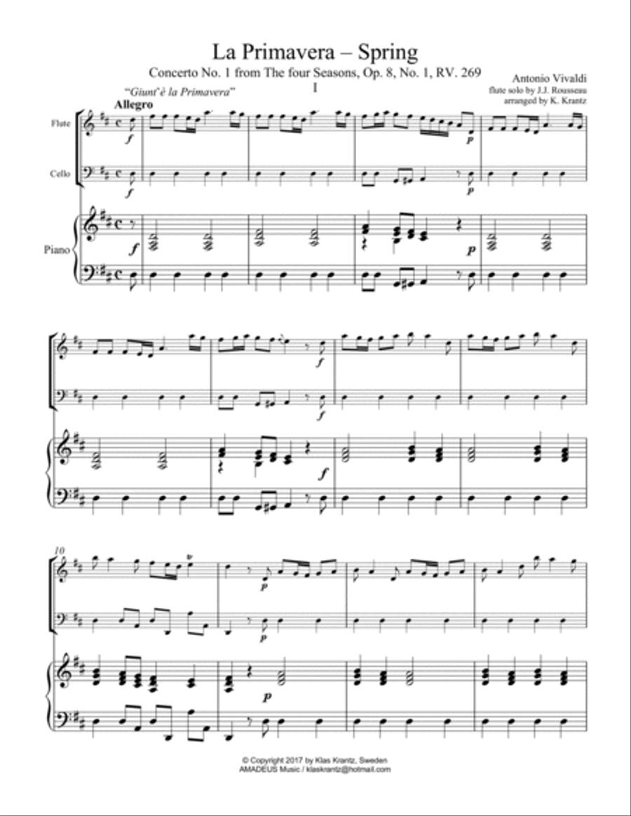 La primavera (Spring) RV. 269, complete for flute, cello and piano Flute scores gallery preview page 2
