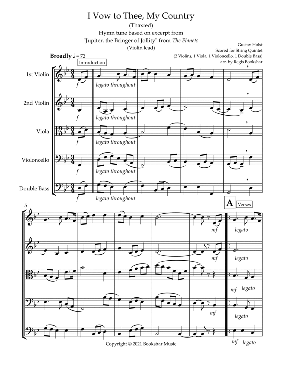 O God, Beyond All Praising (Thaxted) (Bb) (String Quintet - 2 Violins, 1 Viola, 1 Cello, 1 Bass) (Vi String Orchestra scores gallery preview page 1