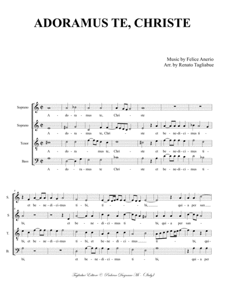 ADORAMUS TE CHRISTE - Anerio - For SSTB Choir - Score Only image number null