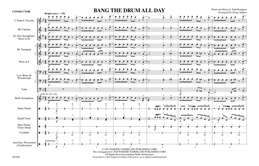 Bang the Drum All Day: Score Marching Band scores gallery preview page 1