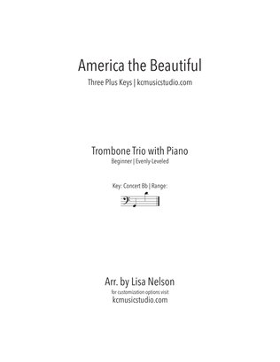 America the Beautiful Trombone Trio with Piano Accompaniment - Beginning