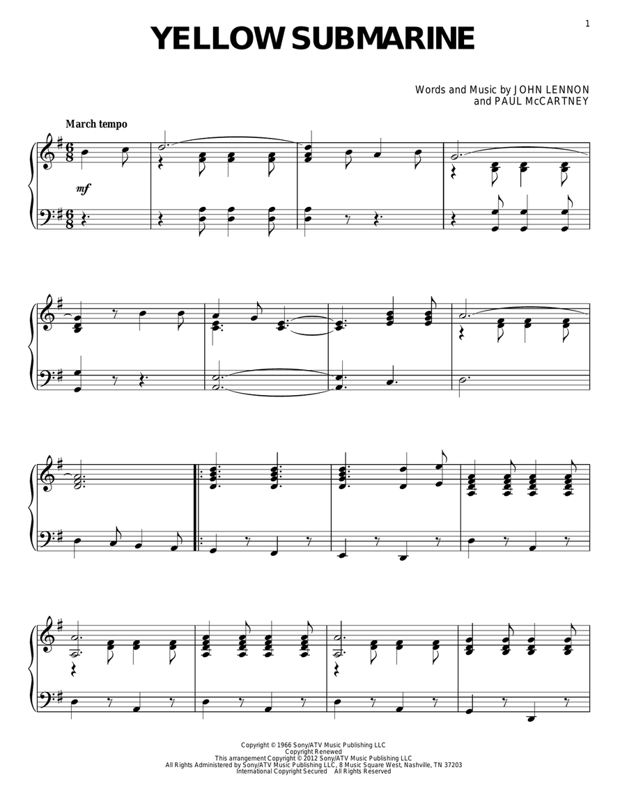 Yellow Submarine Yellow Submarine Piano Solo scores gallery preview page 1