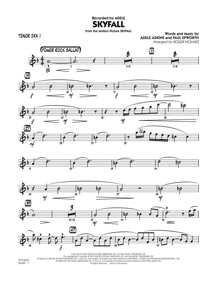 Skyfall - Tenor Sax 1 Jazz Ensemble scores gallery preview page 1