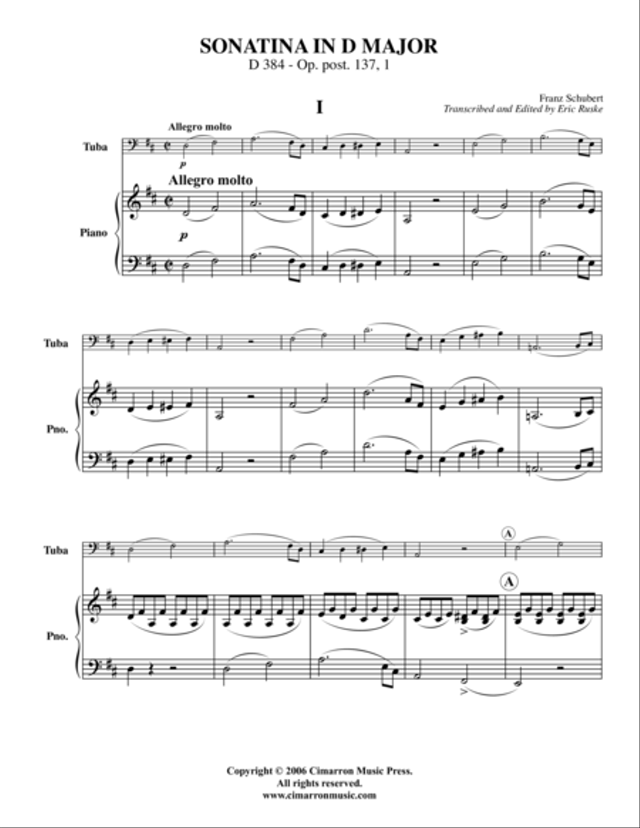 Sonatina in D Major Sonatina in D Major Tuba scores gallery preview page 1