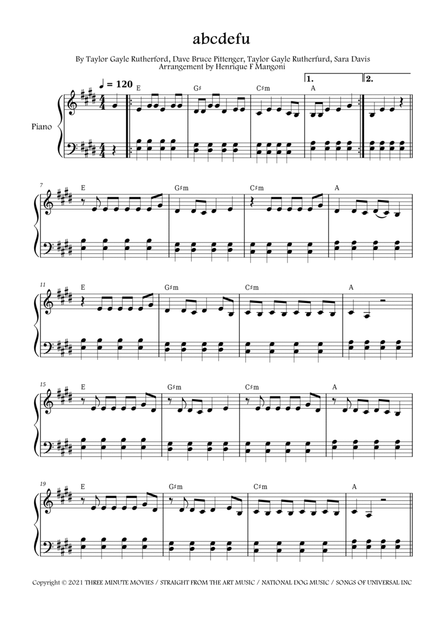 Abcdefu Easy Piano scores gallery preview page 1