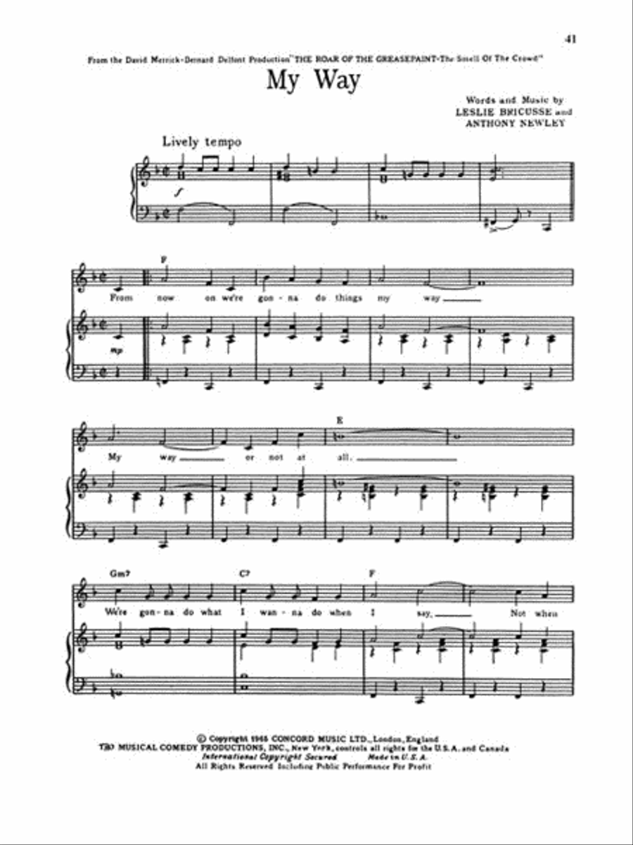 The Roar of the Greasepaint, the Smell of the Crowd Piano, Vocal, Guitar scores gallery preview page 6