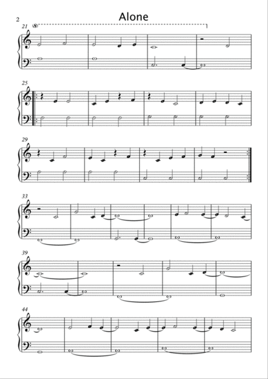 Alone Easy Piano scores gallery preview page 2