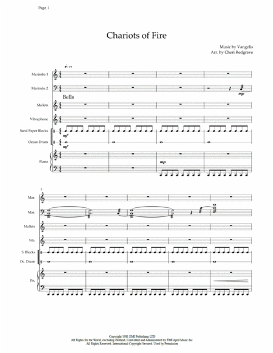 Chariots Of Fire from the Feature Film CHARIOTS OF FIRE Percussion Ensemble scores gallery preview page 3