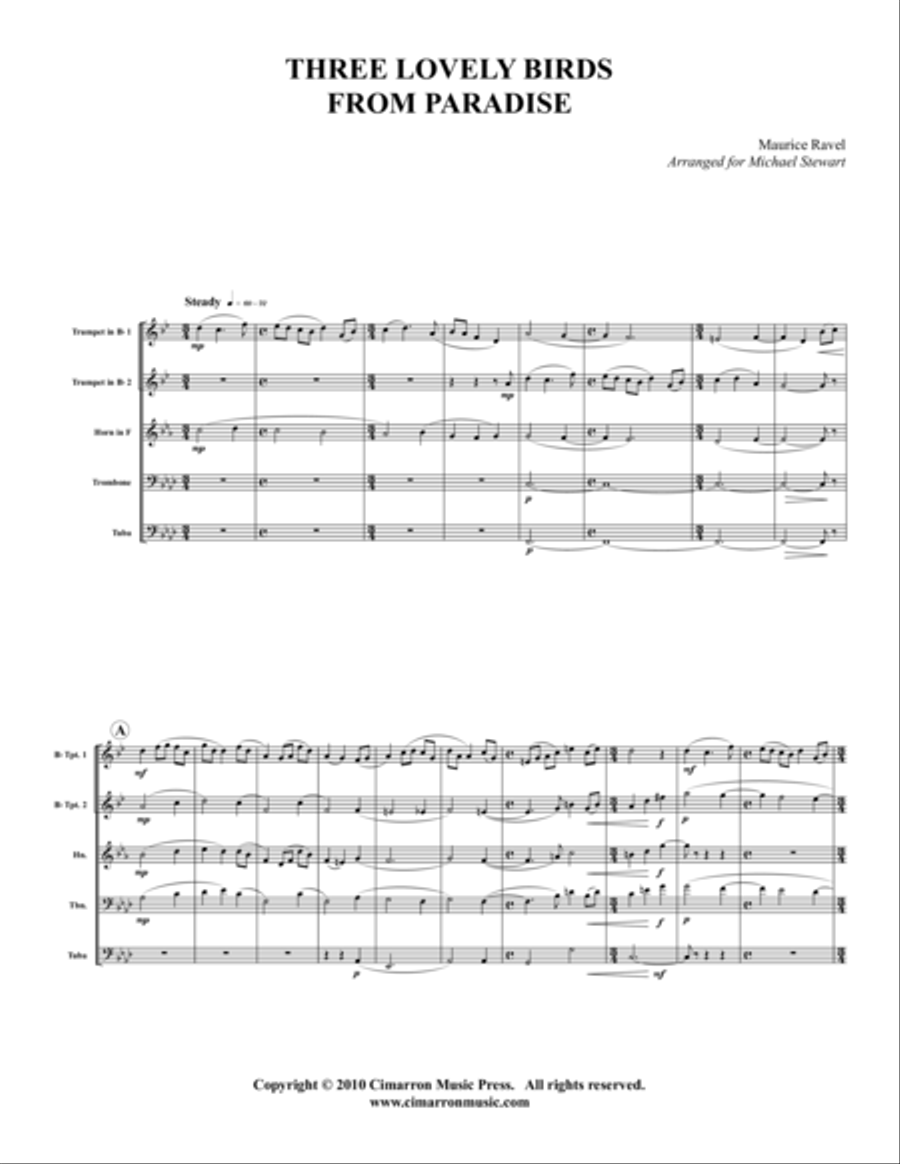 Three Lovely Birds from Paradise Brass Quintet scores gallery preview page 1