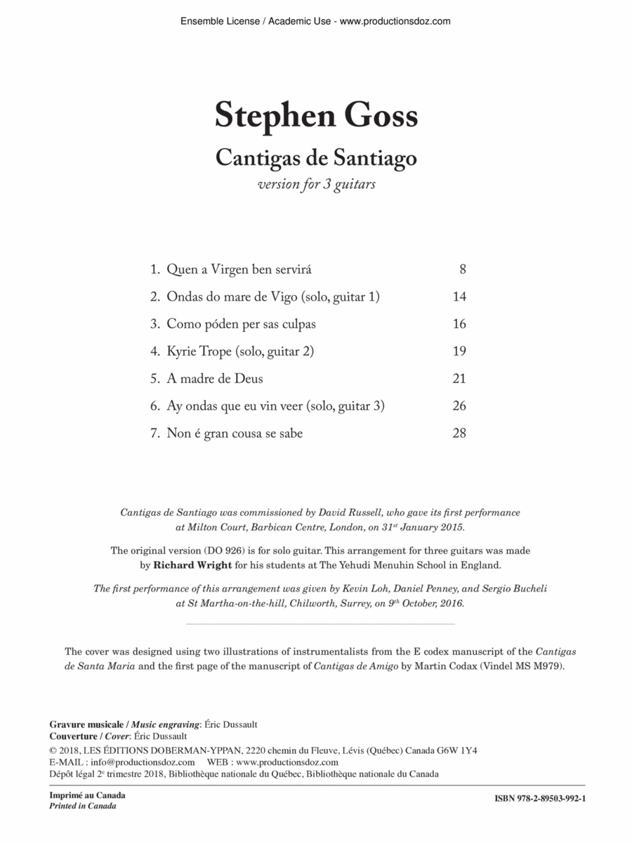 Cantigas de Santiago Guitar Ensemble scores gallery preview page 1