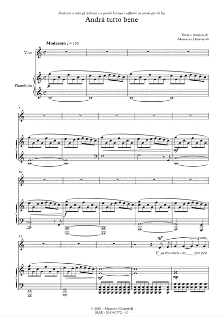 Andrà tutto bene Unison Choir scores gallery preview page 1