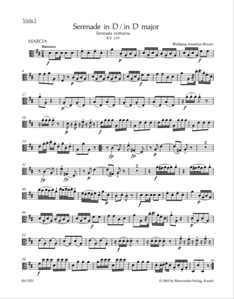 Serenade D major, KV 239 Viola scores gallery preview page 1