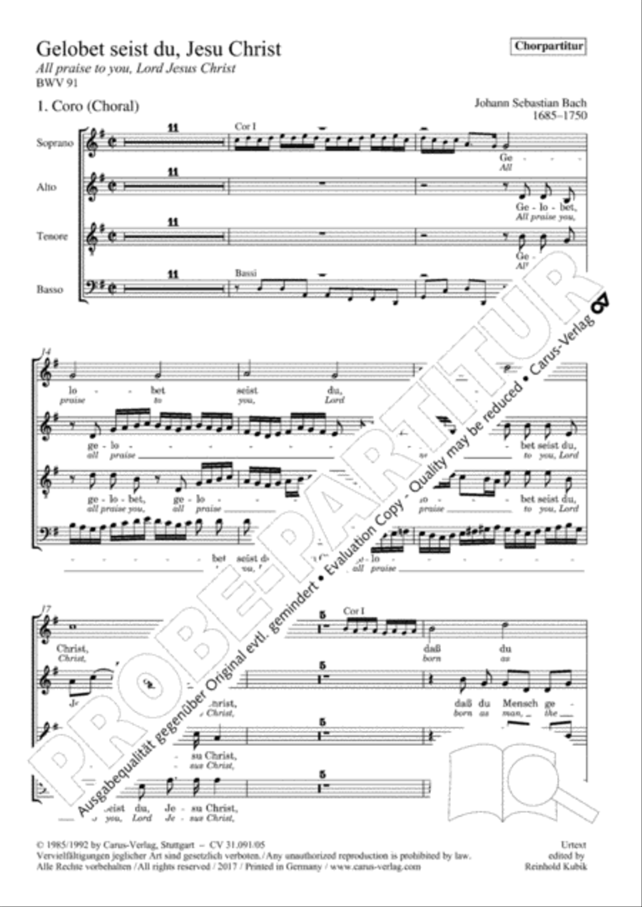 All praise to you, Lord Jesus Christ (Gelobet seist du, Jesu Christ) 4-Part scores gallery preview page 2