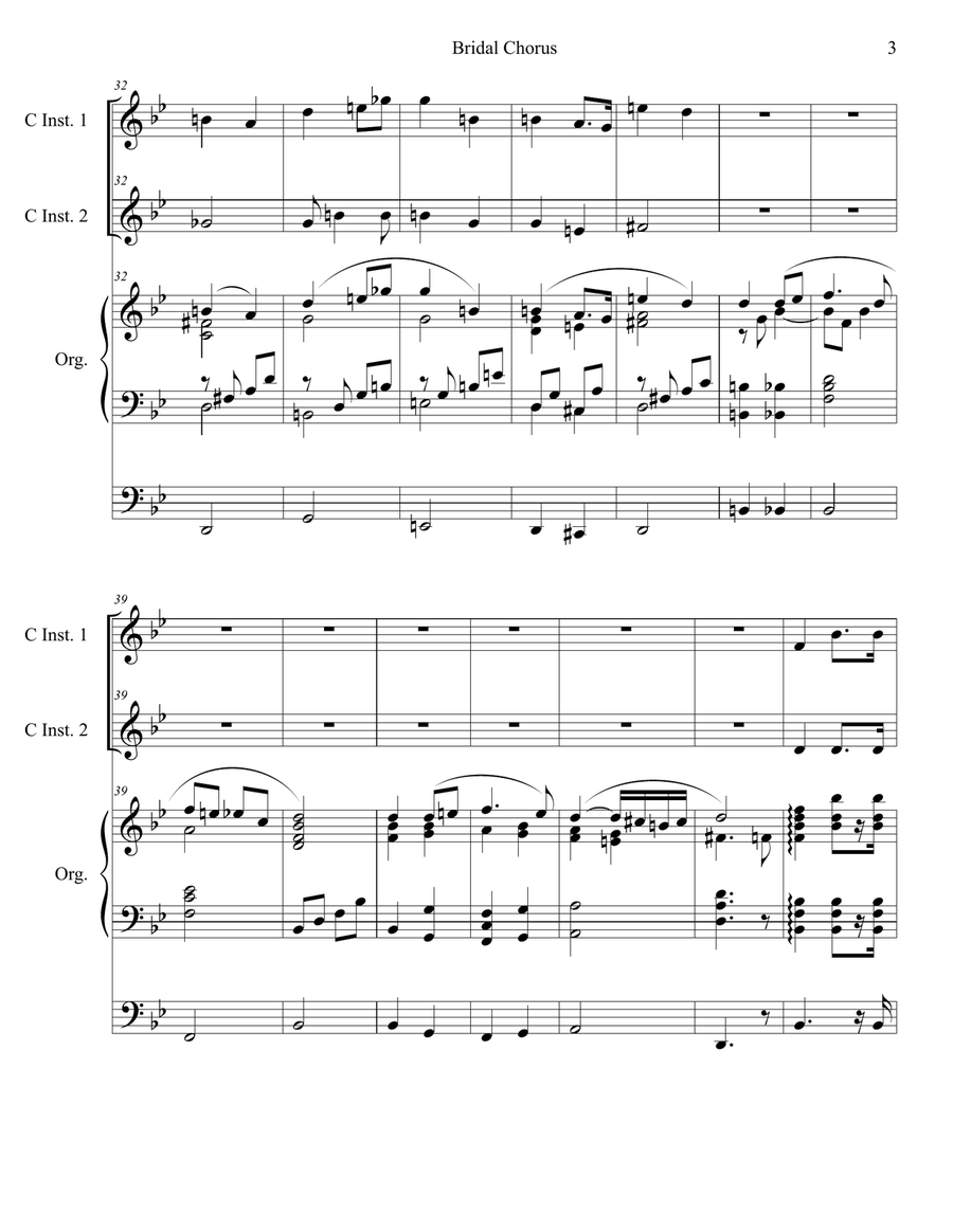 Bridal Chorus (Duet for C-Instruments - Organ Accompaniment) Flute scores gallery preview page 4