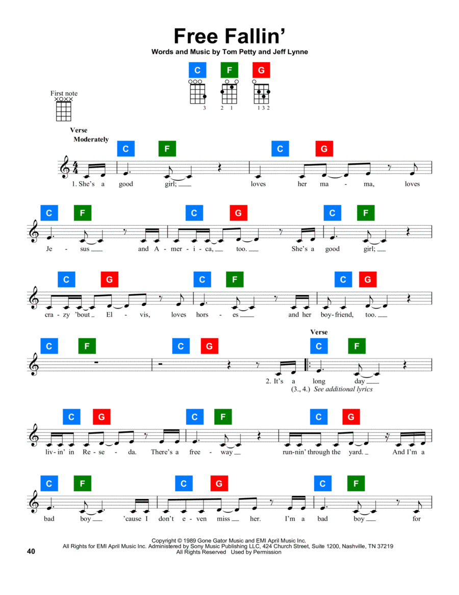 Free Fallin' Free Fallin' Ukulele scores gallery preview page 1
