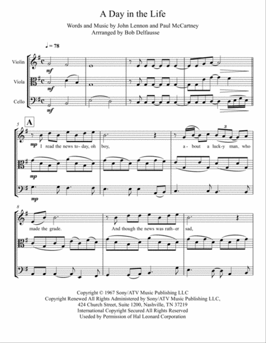 A Day In The Life String Trio scores gallery preview page 2