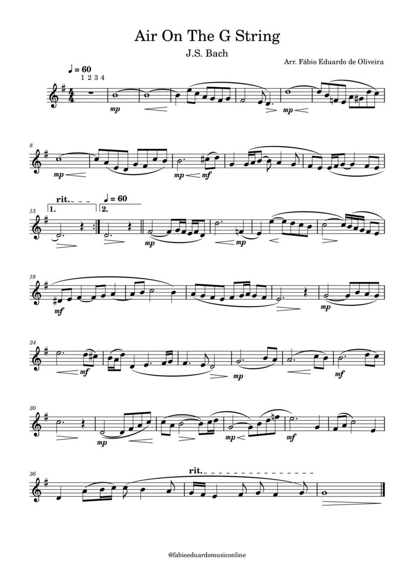Air On The G String (Bach) - Easy Arrangement image number null