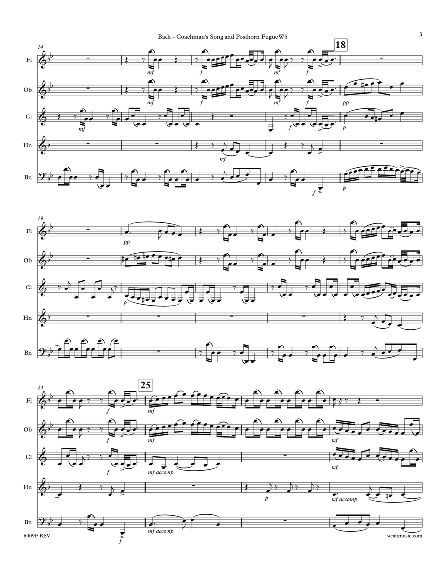 Coachman’s Song and Posthorn Fugue for wind quintet (4’08) Woodwind Quintet scores gallery preview page 3