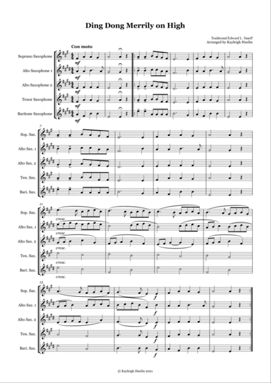 Christmas Carol Selection vol. 1 for SAATB saxophone quintet Saxophone Quintet scores gallery preview page 2