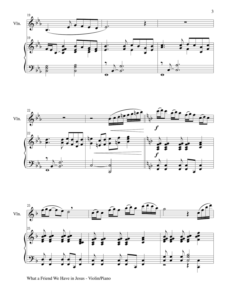WHAT A FRIEND WE HAVE IN JESUS (Violin/Piano and Vln Part) String Duet scores gallery preview page 3