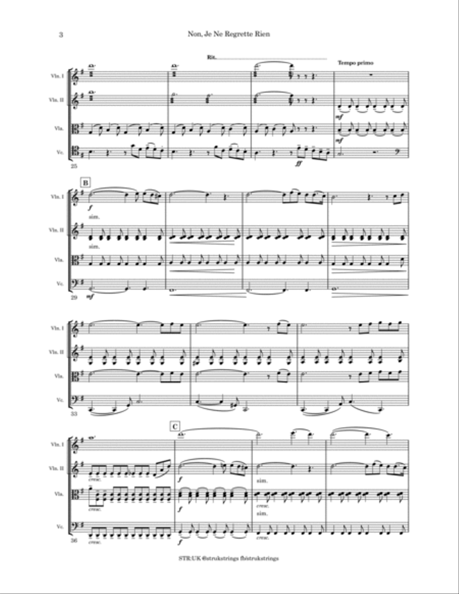 Non, Je Ne Regrette Rien String Quartet scores gallery preview page 4