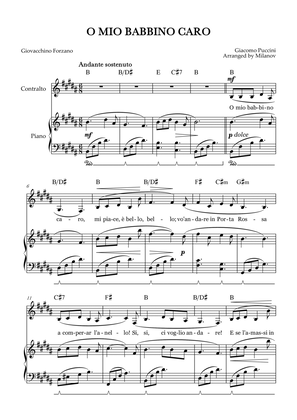 O Mio Babbino Caro | Female Voice Contralto | B Major | Piano accompaniment | Pedal | Chords