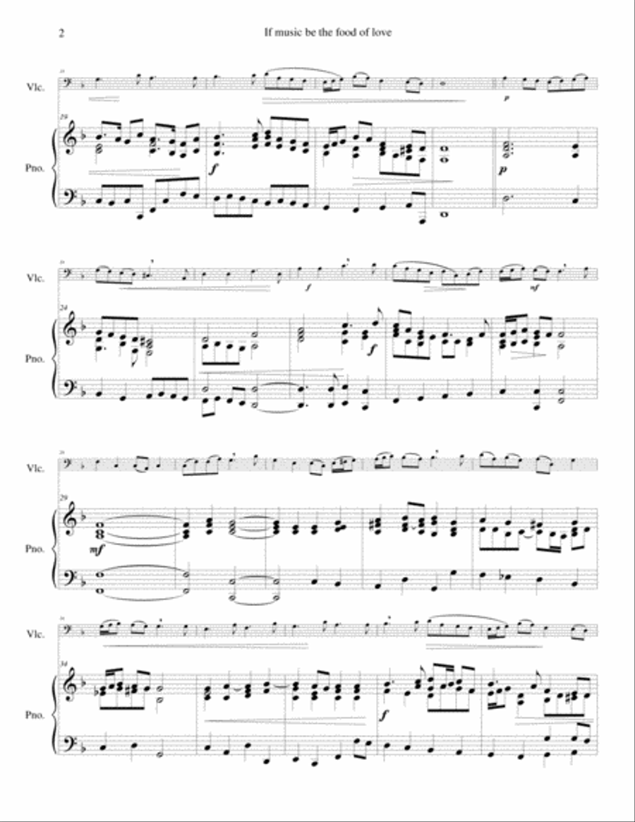 If music be the food of love for cello and piano Piano scores gallery preview page 2