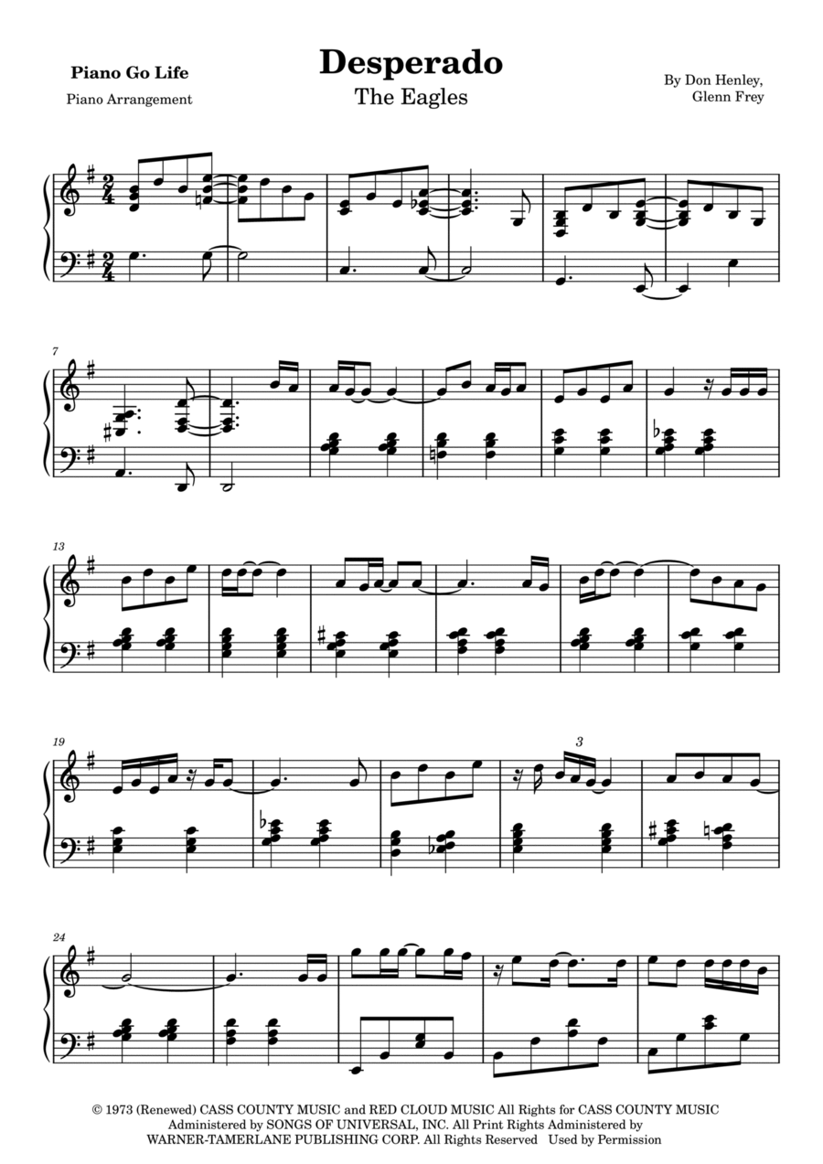 Desperado Piano Solo scores gallery preview page 1
