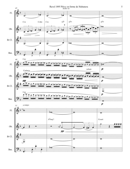Ravel Vocalise Etude En Form Habanera Woodwind Quartet (Oboe Solo)